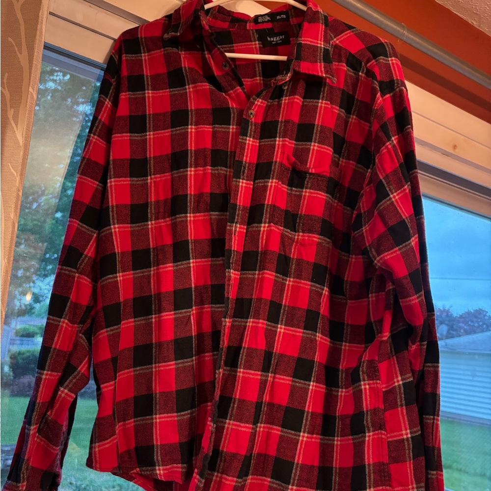 Haggar Red and Black Casual Button Down Shirt